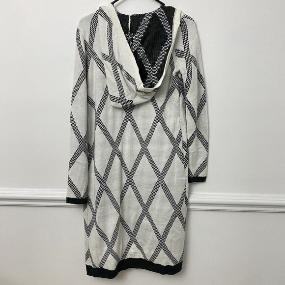 New Hem &Thread Womens Open Front Long Hooded Cardigan Gray White Size Small - Picture 1 of 12